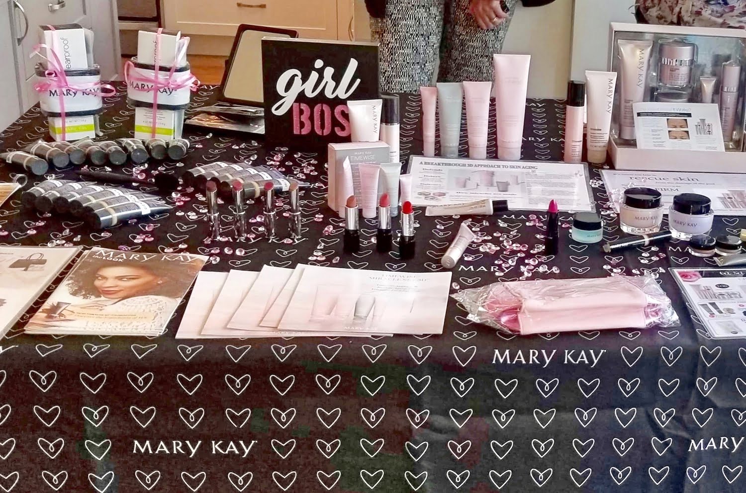 Table Display of Mary Kay Makeup