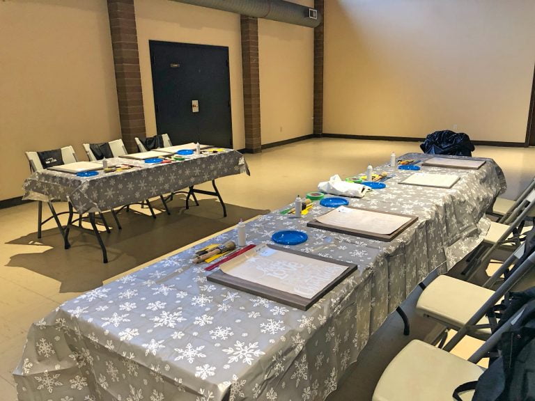Tables Set Up for Christmas Sign Painting