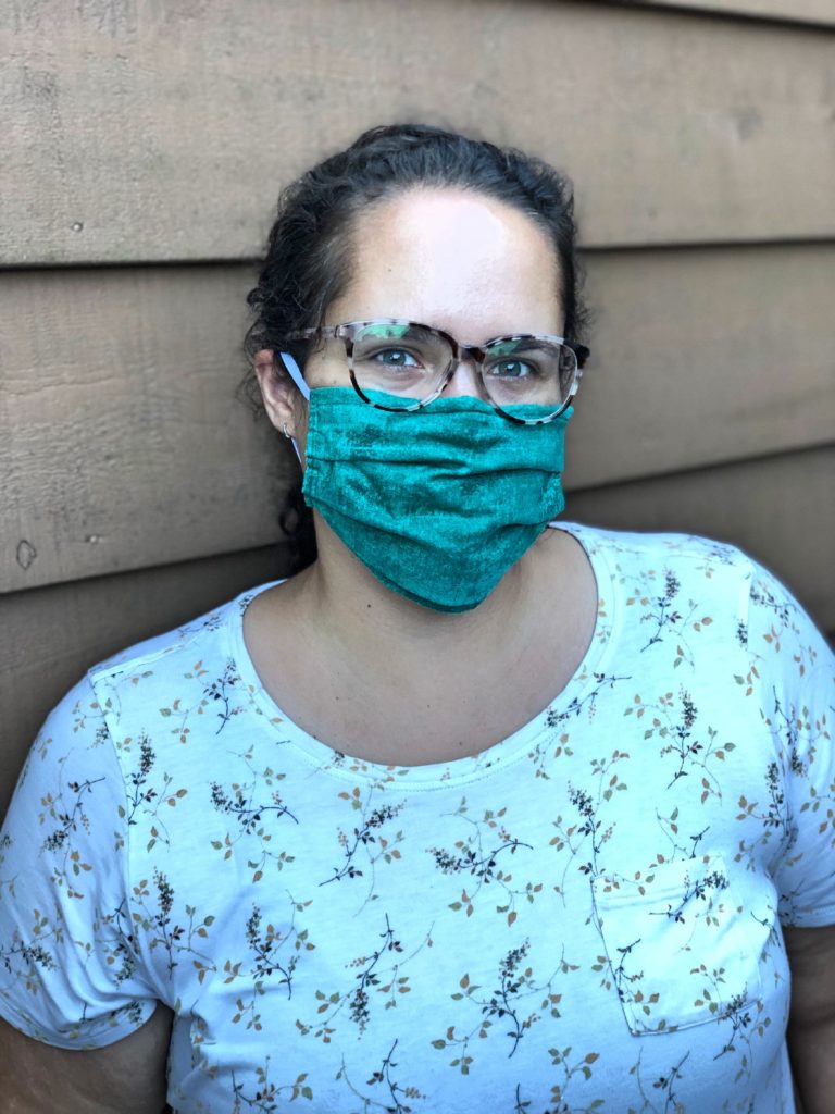Woman Wearing Green Cloth Face Mask